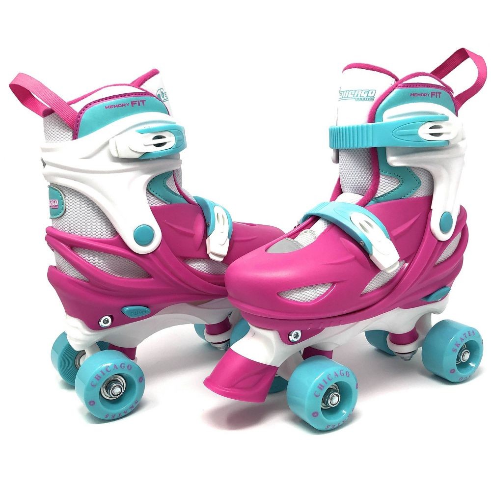 Регулируемые детские четырехколесные роликовые коньки Chicago Skates - Розовый/белый (M)