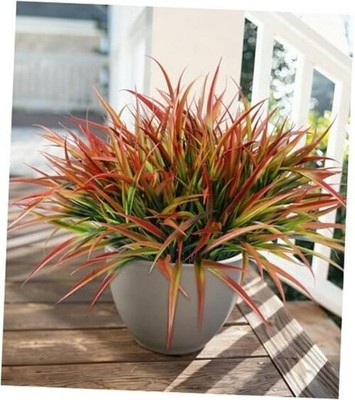  12Pcs Fake Plants Outdoor Artificial Plastic Grass Spring Gradient Red