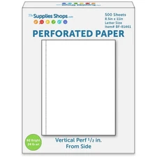 Perforated Paper, 1/2" Perforation Along 11" Side, Vertical on White 24# Letter