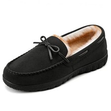 Men's Warm Soft Plush Memory Foam House Moccasin Slippers - 10 Black
