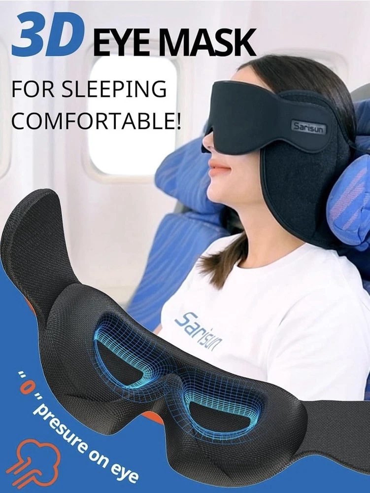 Sarisun Compact Travel Pillow with Neck Support and Eye Mask for Airplane Comfort