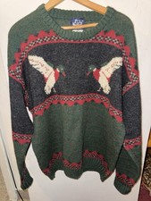 Vintage Men  s Woolrich Sweater Ducks Wool Thick Large Hunting Outdoor Retro L