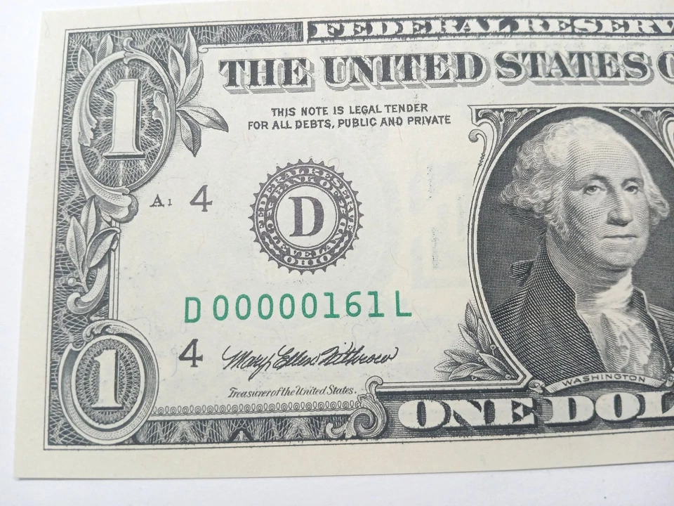 UNC. RARE 1995 ONE DOLLAR LOW 3 DIGIT SERIAL NUMBER. D00000161L FREE SHIPPING. - Image 4 of 4