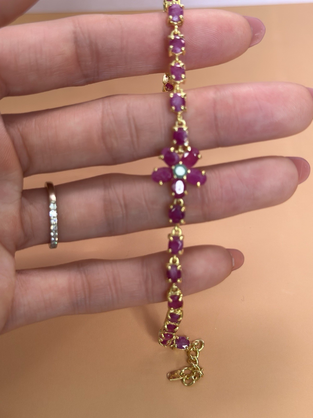 Sterling Silver Ruby Emerald Flower Station Brace… - image 8