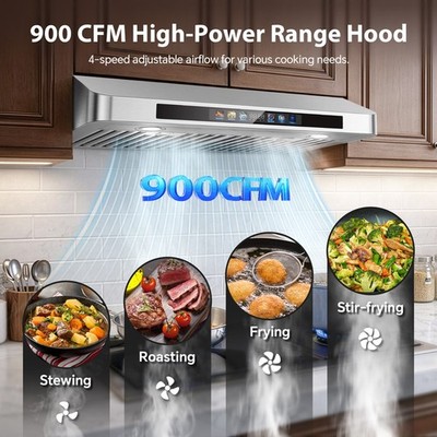 30'' Stainless Steel Range Hood Tieasy 900CFM Touch Gesture Remote App Control