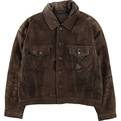 #ad HUNDERTMARK Leather Trucker Jacket Men’s XL Brown Vintage Mid Weight Blouson $410.07