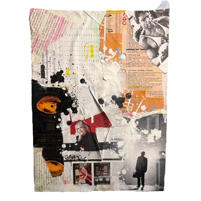''Quick Pump'' Original Mixed Media Collage Urban Abstract Art 12x16