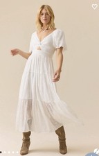Altar’d State Women’s White Eyelet Puff Sleeve Maxi Dress Size Small NWT