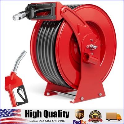 Fuel Hose Reel Retractable Diesel Hose Reel 3/4'' x50' Auto Fueling Nozzle, Red