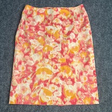 Talbots Pink Orange Abstract Floral Cotton Pencil Skirt Size 4 Career
