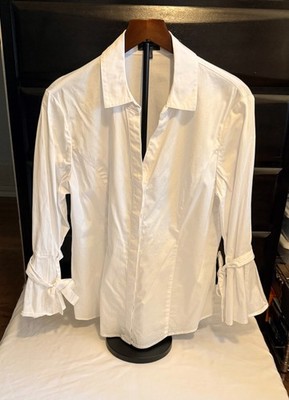 The Limited White Button-Down Blouse V-neck 97%Cotton Tie Sleeves Size XL (HH14)