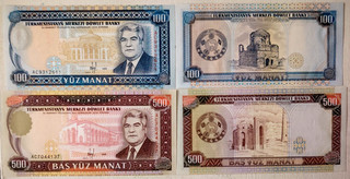 TURKMENISTAN Lot 2 Billets 100 et 500 Manat 1993 Pick 6 et 7 NEUF UNC