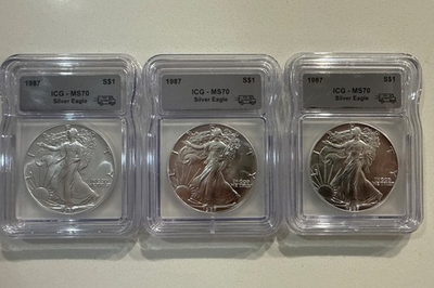 #ad 3 U.S. Mint 1987 Silver Eagle MS70 1 oz .999 Silver $1000.00