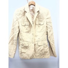 Merona Womens Beige 100 Linen Three Button Utility Pocket Blazer Jacket Size S