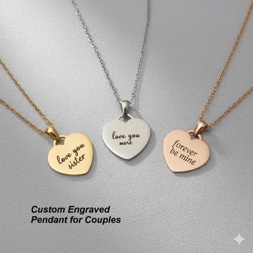 Personalised Custom Engraved Heart Necklace. Name Date Necklace. Gift for her.