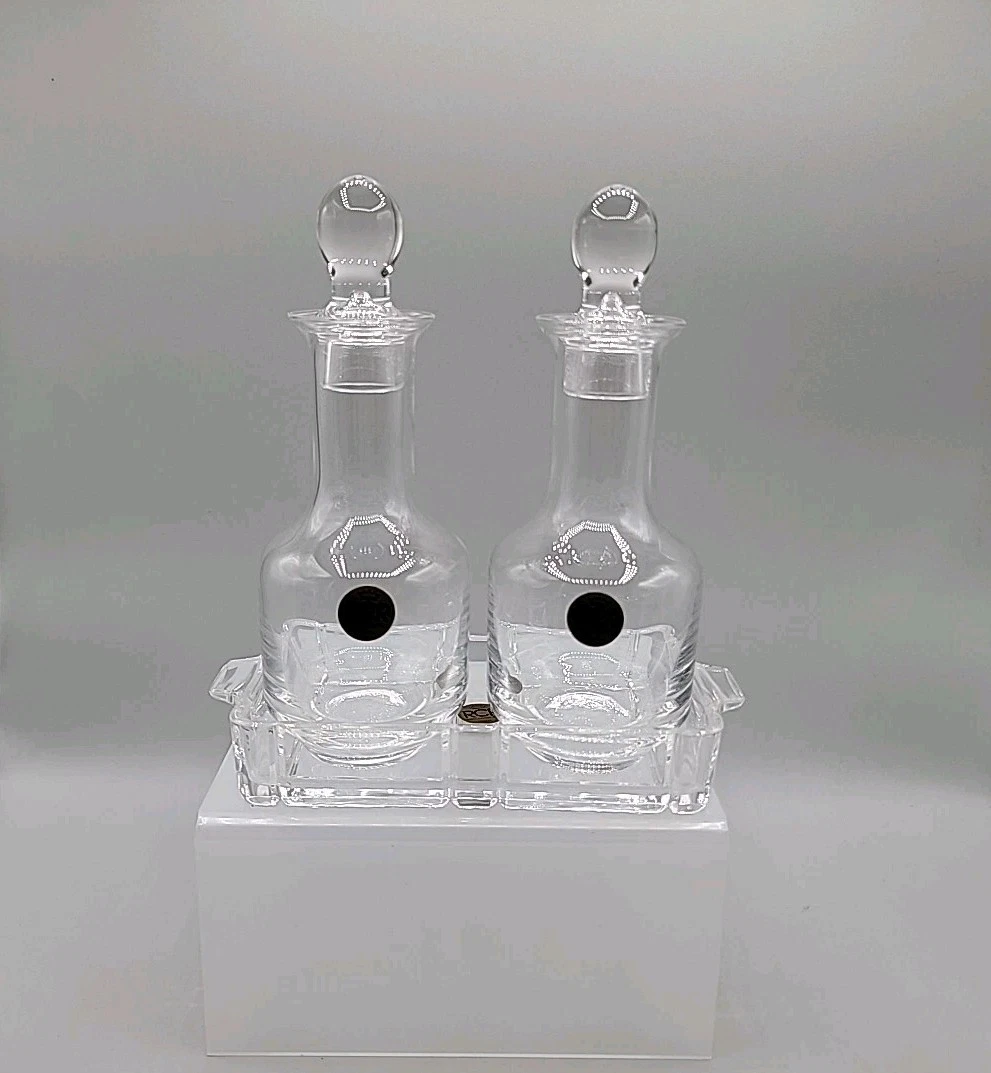 24% LEAD CRYSTAL OIL & VINEGAR BOTTLES CUDDY ROYAL CRYSTAL ROCK ITALY