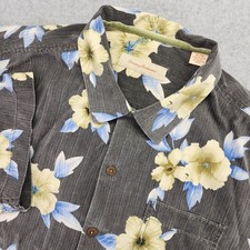 Tommy Bahama Men's XL Silk Gray Tropical Floral Short Sleeve Button Front Shirt