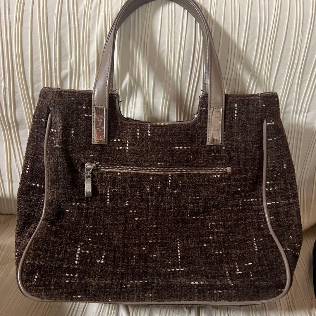 GUCCI Leather Handle Tote Bag Handbag Tweed In Brown Vintage From Japan Women thumbnail 4