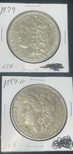 Silver Morgan Dollar Lot Of 2 - Vintage 1879 & 1884 90% Silver Coin - Free Ship