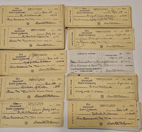 Antique Lot of 150 Cancelled Checks Samuel W. Folsom Cleveland OH 1904 - 1928 L2