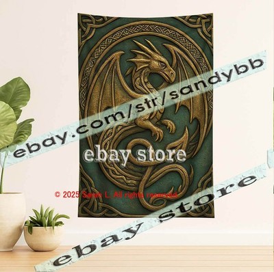 Celtic Dragon Knot Art Tapestry medieval bedroom decor 39X59 in