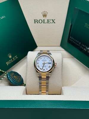 Rolex Lady-Datejust NEW 2024 White Roman Dial Two Tone Yellow Gold Smooth Bezel
