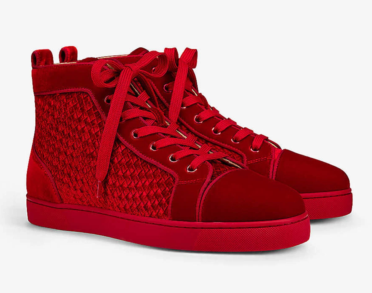 Christian Louboutin Louis Orlato Flat Velours Loubi Red High Top Sneaker 42  9