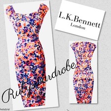 L K Bennett ‘Verena’ Orange Blue Occasion Business Office Evening Dress UK 8