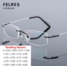 Men Metal Rimless Square Reading Glasses Anti Blue Light Presbyopic Readers New