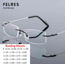 Men Metal Rimless Square Reading Glasses Anti Blue Light Presbyopic Readers New