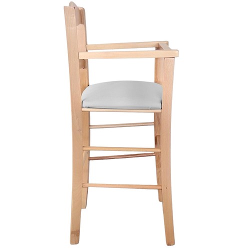 Trona De Madera Natural Con Asiento De Similpiel Gris Claro - Imagen 3 de 4