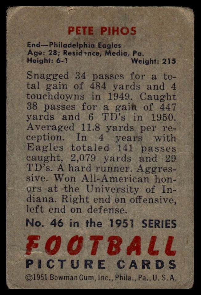 1951 Bowman #46 Pete Pihos - Image 2 of 2