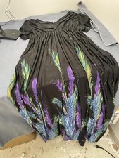 Morefeel Deep V-Neck Peacock Feather Print Maxi Dress NWOT size 4xl