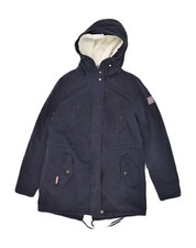 Superdry Womens Hooded Parka Jacket Uk 10 Small Navy Blue Cotton Id08