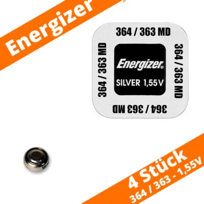 4 x 364 / 363 Energizer Uhrenbatterie Knopfzelle SR60 SR621 Silberoxid 1,55 V - Bild 1 von 4