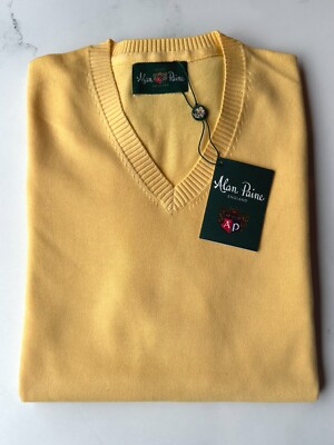 ***NWT*** Alan Paine Halton Long-Sleeve Cotton Vee Neck Sweater - Sun