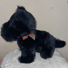 Russ Berrie 12 Duffy Black Scottish Terrier Plush w/ Plaid Bow Puppy Dog