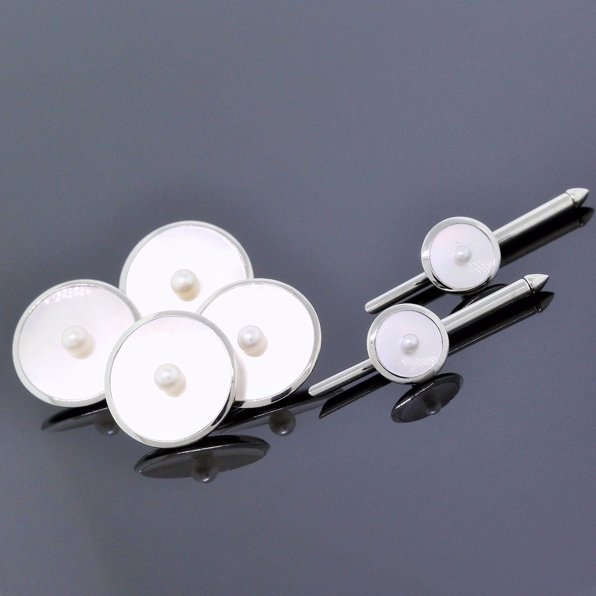 Vintage Antique Mikimoto 18K White Gold Cultured Pearl Cufflink