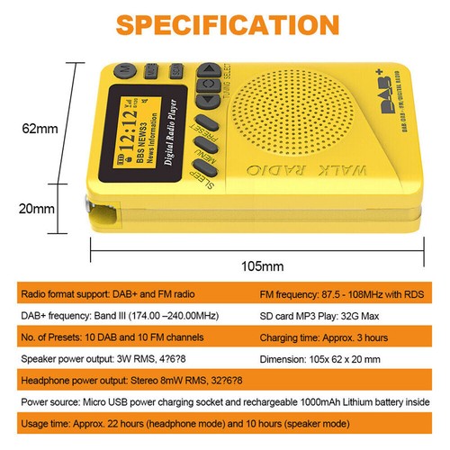 Mini Pocket DAB/DAB+ Digital FM Radio LCD Display Good Sound Speaker Long Life - Picture 7 of 15