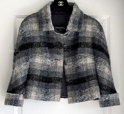 CHANEL メッシュジャケット　サイズ40 $5750 CHANEL 18B GREY BLACK ECRU CC BUTTONS WOOL FANTASY TWEED