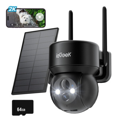 ieGeek 2K Solar Überwachungskamera Aussen Akku WLAN IP Outdoor mit 64G SD Karte