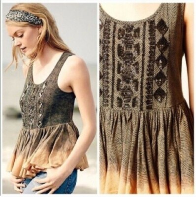 Anthropologie Akemi + Kin  Peplum Top Size Small Beaded Sequin Ombre Tank 