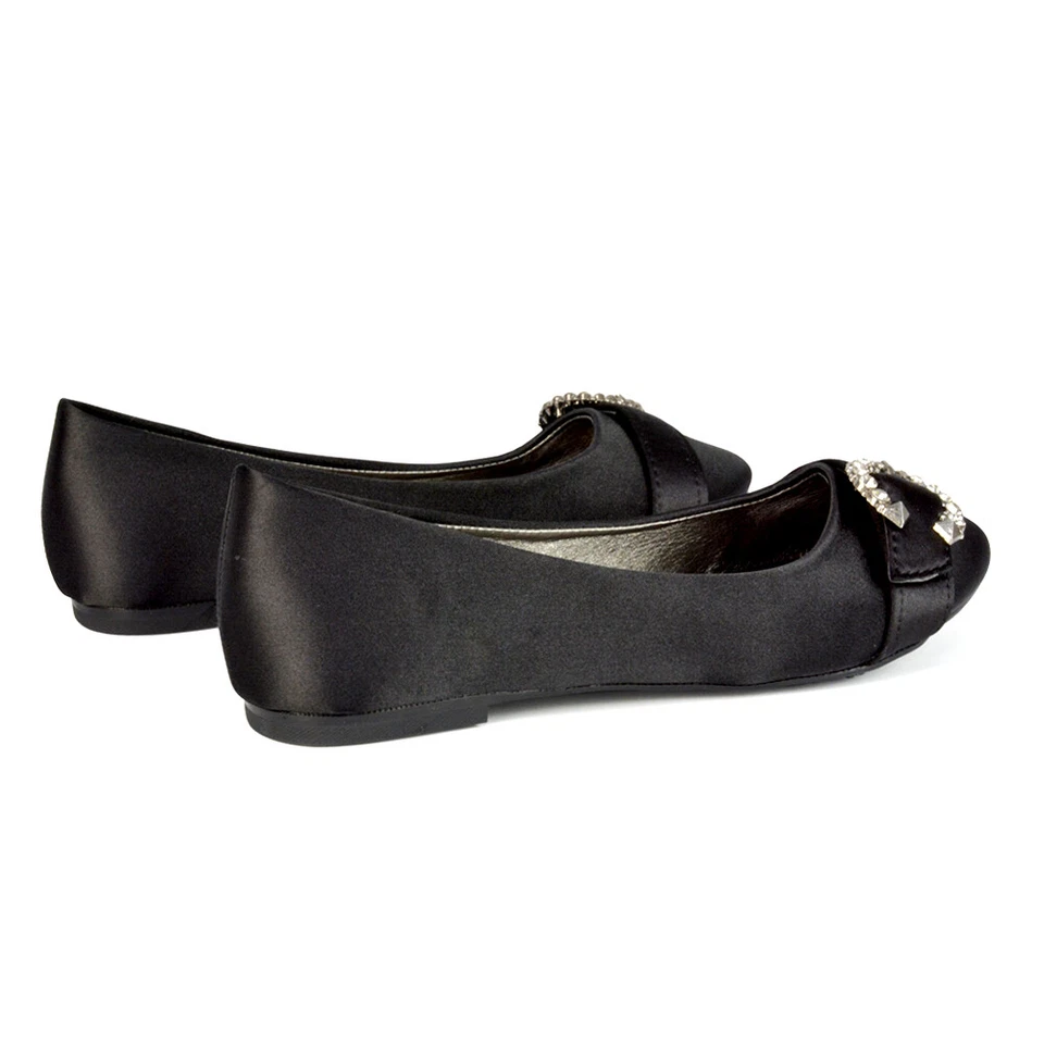 Women's Bridal Shoes Ladies Slip On Sparkly Buckle Wedding Flat Pumps Size 3-8 - Image 4 of 4