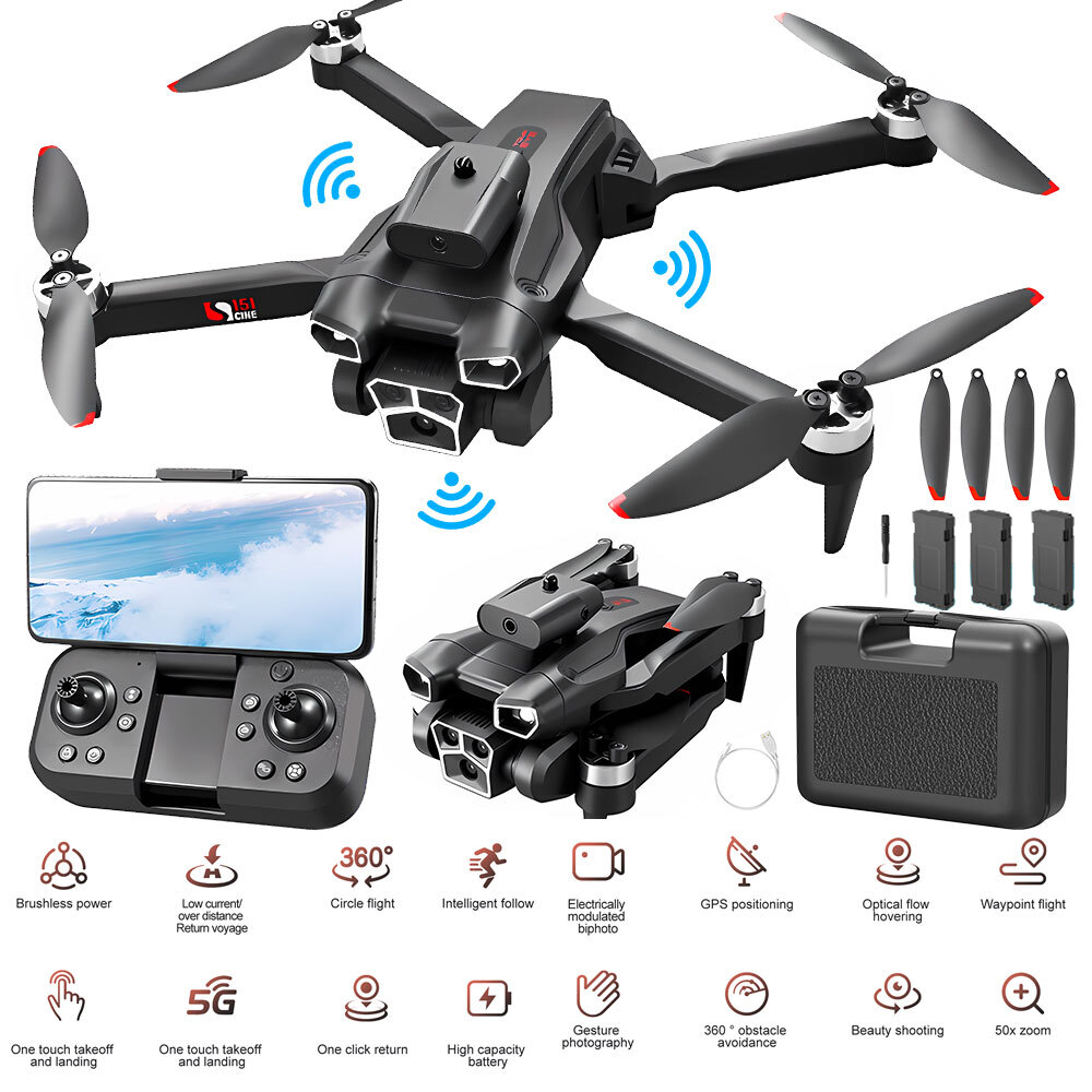 Foldable HD Triple Camera Drone with Brushless Motors & Obstacle Avoidance-image