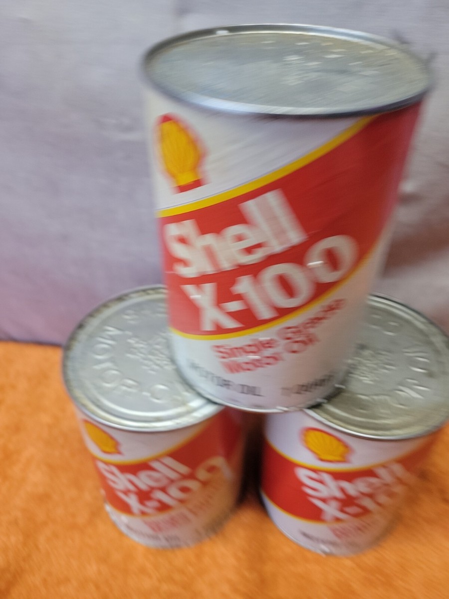 R•Vintage Shell X-100 Single Grade Motor Oil Can Unopened Great