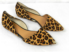 J Crew Shoes Womens 8.5 Animal Print Calf Hair Leather Slip On Flats Pointed Toe
