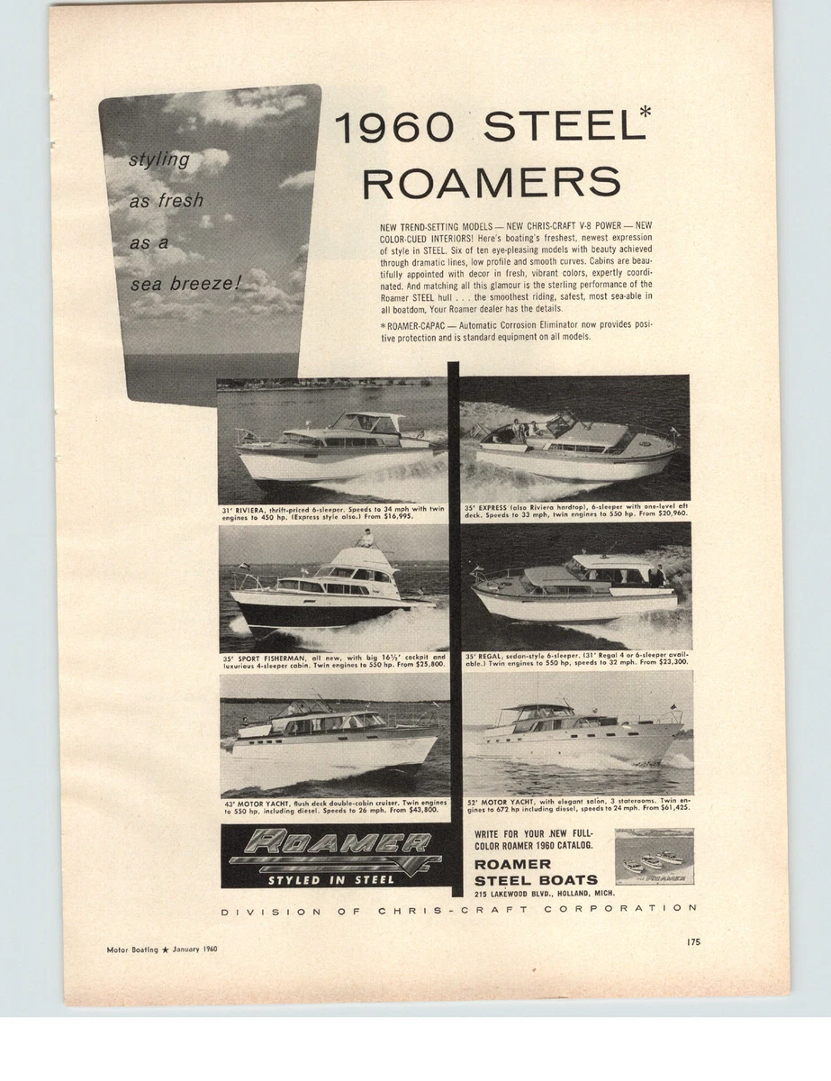 1960 PAPER AD Steel Roamers Holland Michigan Motorboat Motor Boat