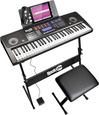 61 Key Touch Display Keyboard Piano Kit with Digital Bench Electric Stand Hea...