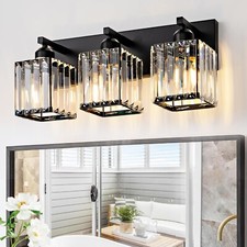 Black Bathroom Vanity Light 3 Lights, Crystal Bathroom Wall Light Fixtures Mo...