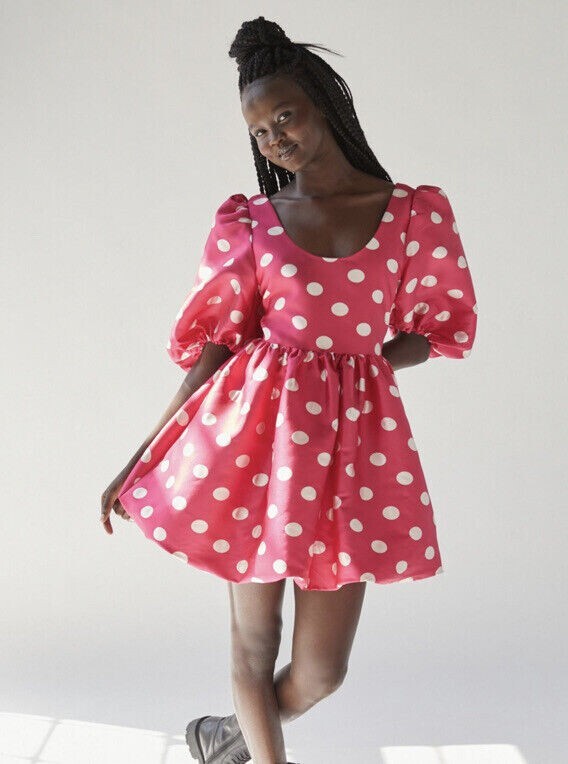 sister jane ピンク ドット柄 ミニワンピース S Sister Jane Showtime Mini Dress Size Small Pink White Polka Dot